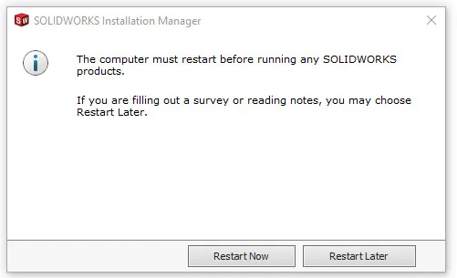 Download SolidWorks 2019 và Hướng dẫn cài đặt phần mềm từ A-Z 16 Restart Later