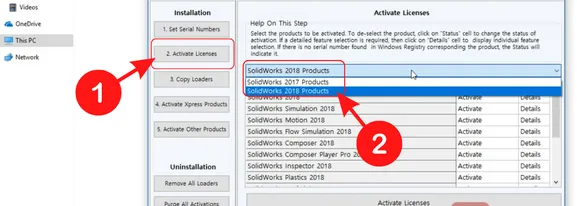 activate licenses chon solidworks 2018 products