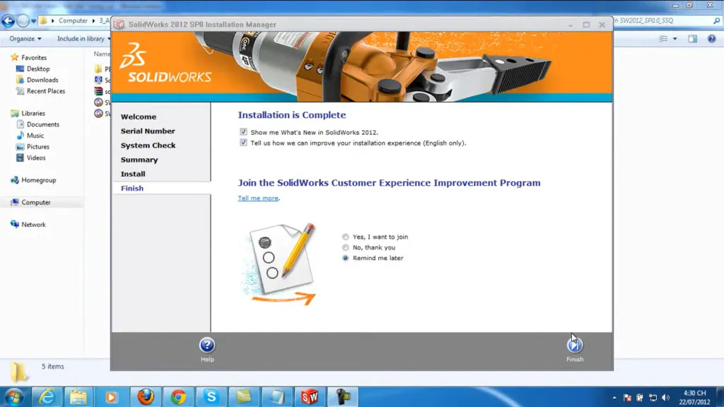 Solidworks 2012 Full Crack - Cài đặt thành công 100% 5 chọn "Finish" để hoàn tất