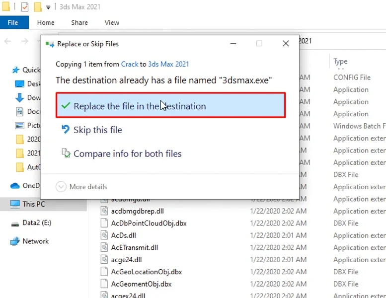 3Ds Max 2021 Crack - Kích hoạt vĩnh viễn, không lo hết hạn 12 Replace và Continue