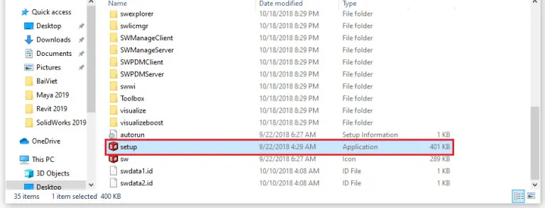 Download SolidWorks 2019 và Hướng dẫn cài đặt phần mềm từ A-Z 7 chạy file Chạy file setup.exe