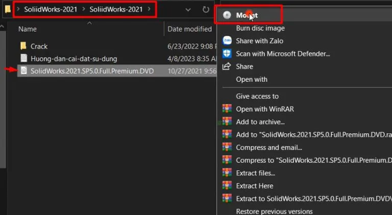 Download Solidworks 2021 và Hướng dẫn cài đặt về máy 7 Mount phần mềm Solidworks 2021