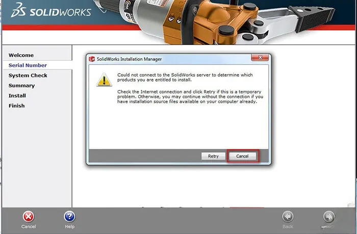 Cài Đặt & Kích Hoạt SolidWorks 2014 Crack AN TOÀN & KHÔNG VIRUS 5 Nhấp vào Cancel