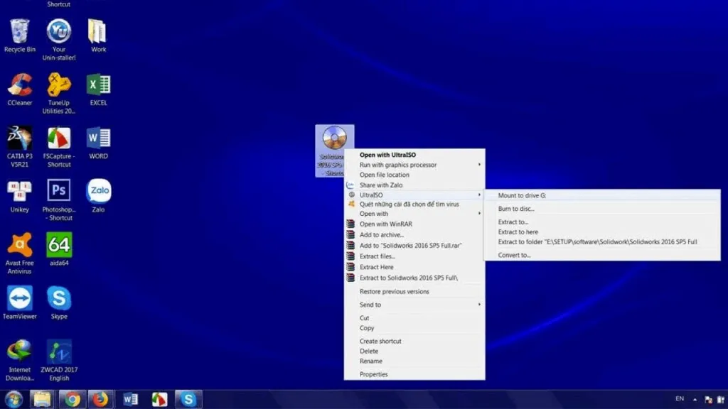 Solidworks 2016 Full Crack - Hướng dẫn cài đặt đơn giản 2 Gắn file ISO