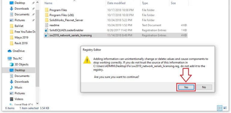Download SolidWorks 2019 và Hướng dẫn cài đặt phần mềm từ A-Z 4 chạy file sw2019 network serials licensing.reg