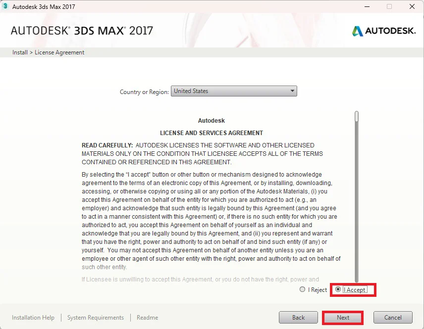 3DS Max 2017 Full Crack - Kích Hoạt Bản Quyền Vĩnh Viễn 4 Chọn I Accept và nhấn Next.