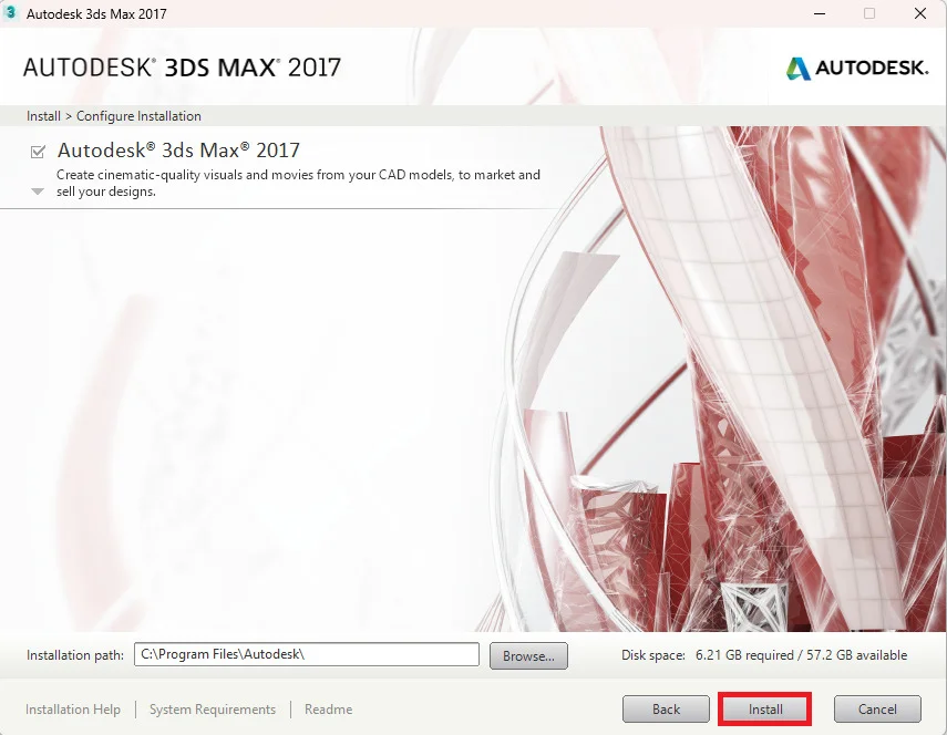 3DS Max 2017 Full Crack - Kích Hoạt Bản Quyền Vĩnh Viễn 5 Nhấn Install