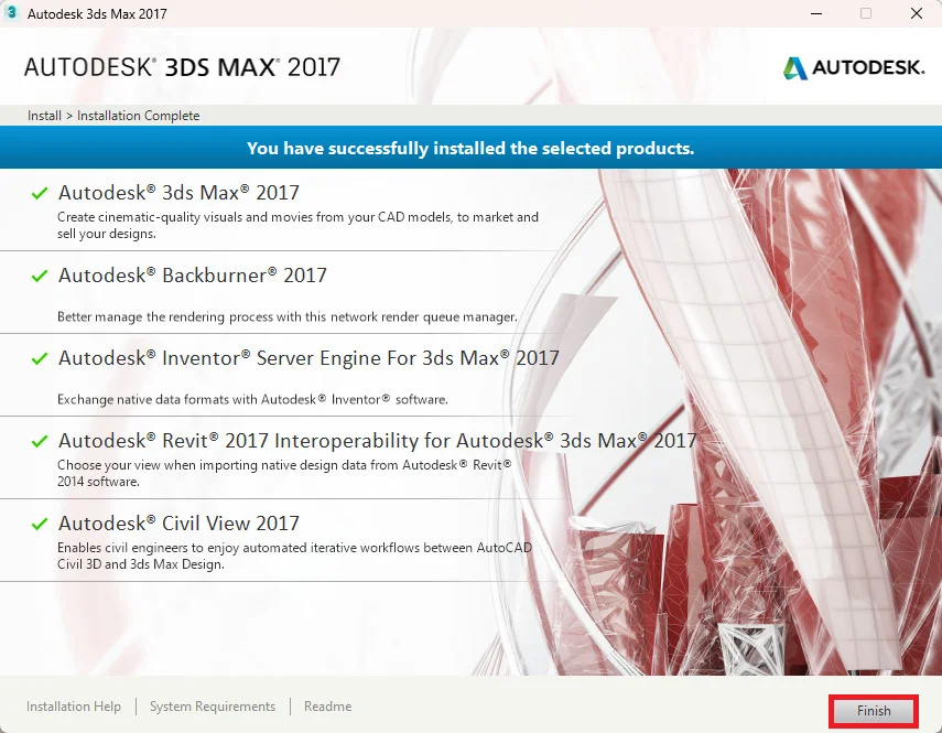 3DS Max 2017 Full Crack - Kích Hoạt Bản Quyền Vĩnh Viễn 6 nhấn Finish