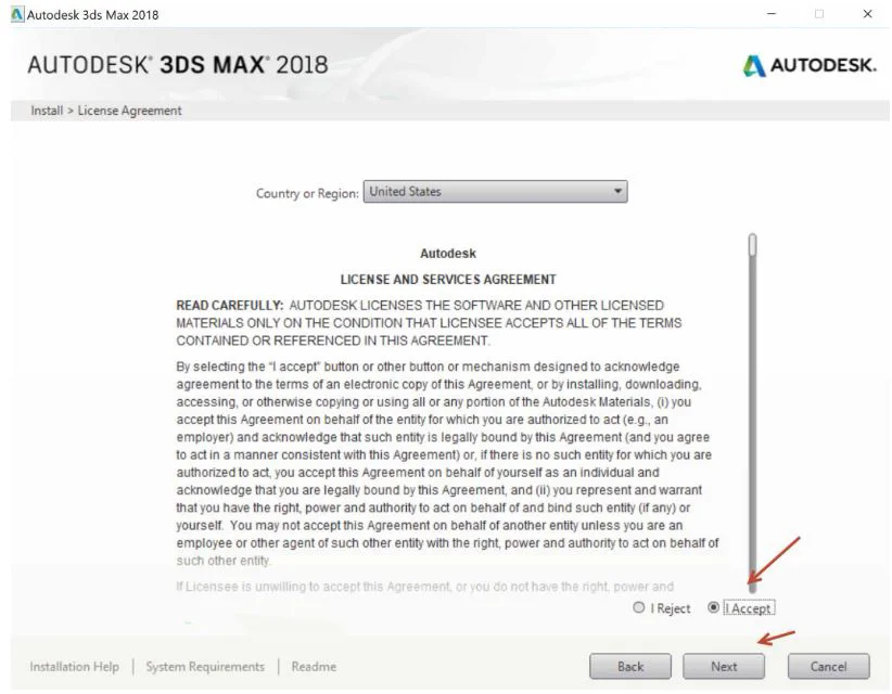 3Ds Max 2018 Miễn Phí - Cài Đặt Nhanh Chóng, Dễ Dàng Trong Vài Nút Bấm 3 chọn I Accept