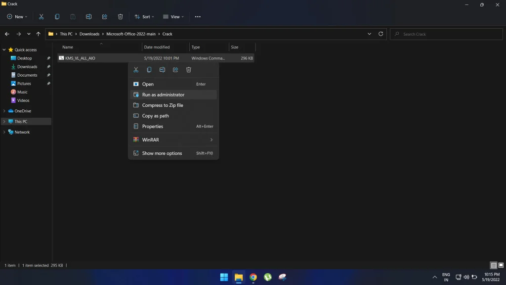 Tải Office 2022 Full Crack - Sử Dụng Miễn Phí Trọn Đời 10 chọn "Run as administrator"