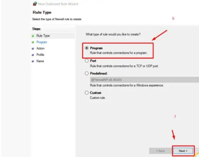 Cách để Chặn quét bản quyền adobe cho bản crack photoshop 4 Chọn Program trong hộp thoại New Outbound Rule Wizard