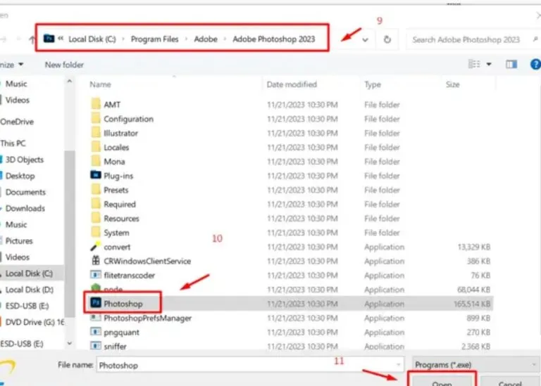 Cách để Chặn quét bản quyền adobe cho bản crack photoshop 6 Chọn ứng dụng là photoshop