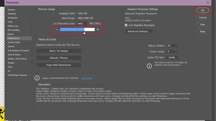 6+ Cách khắc phục lỗi Photoshop tự thoát đơn giản 3 Điều chỉnh thanh Let Photoshop Use