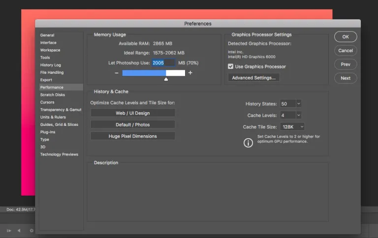 Khắc phục tình trạng Photoshop bị đơ lag khi đang sử dụng 5 Giảm hiệu suất của photoshop