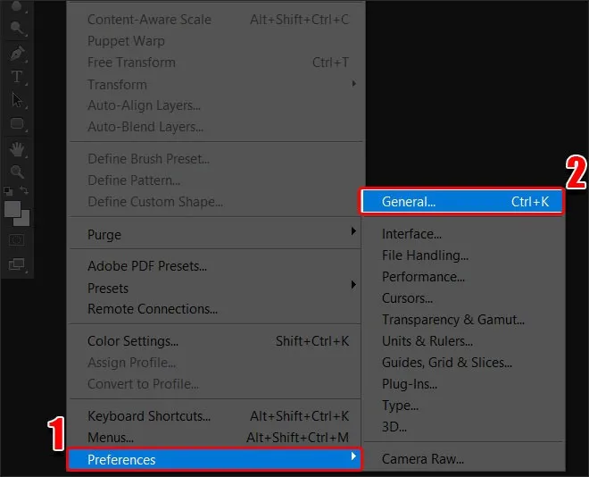 Cách reset Photoshop về mặc định trên MacOS và Windows 1 Vào General theo đường dẫn
