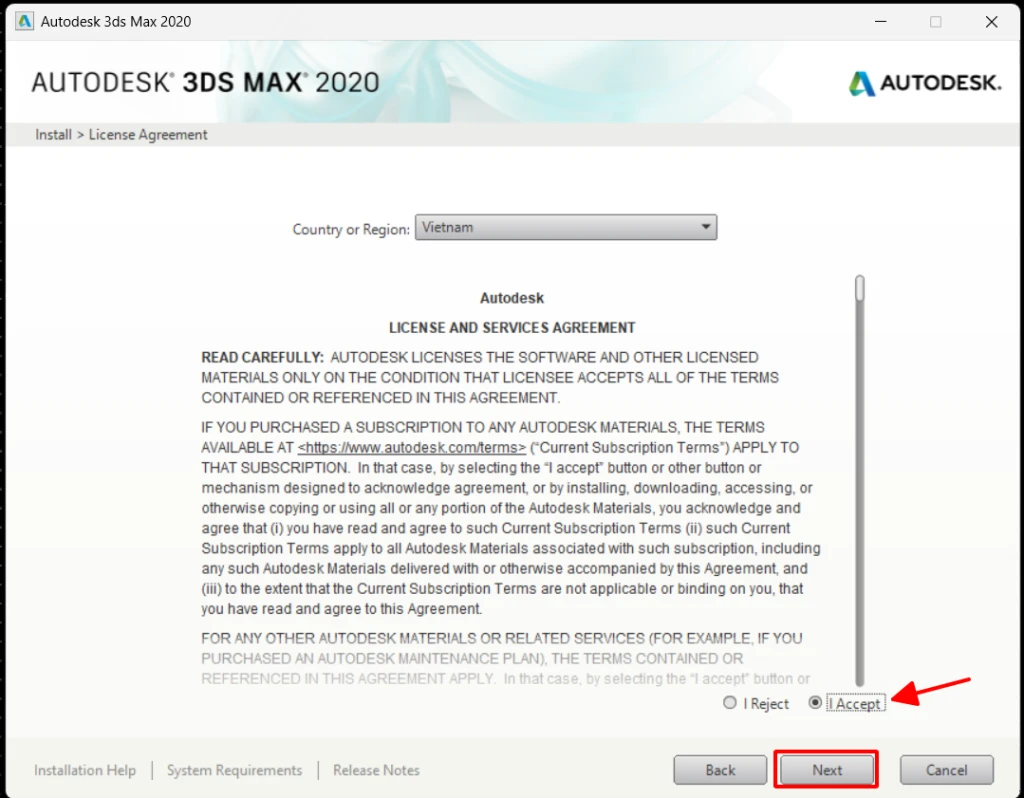 Chọn I Accept và nhấn next