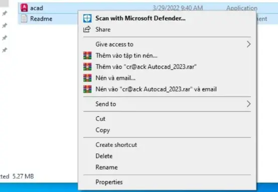 Sao chép tệp tin kích hoạt AutoCAD 2023