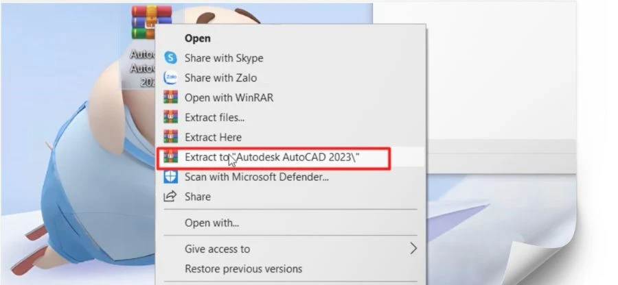 Giải nén thư mục cài đặt AutoCAD 2023 trên máy tính