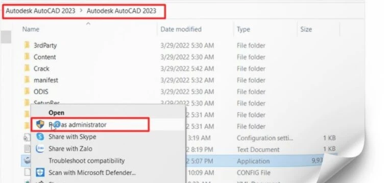 Khởi chạy tệp setup exe bắt đầu cài đặt AutoCAD 2023